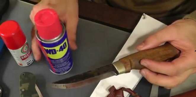 WD-40 для чистки ножа от сильной ржавчины